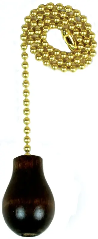 Lamp Pull Chain, Brass With Walnut Wood Knob, 12-in.