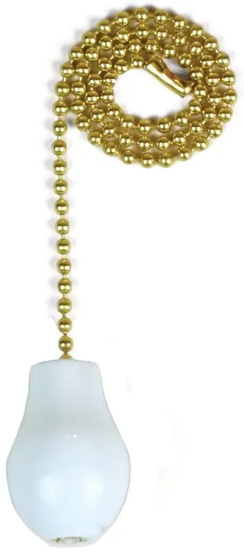 Ceiling Fan Pull Chain, Brass With White Wooden Knob, 12-in.