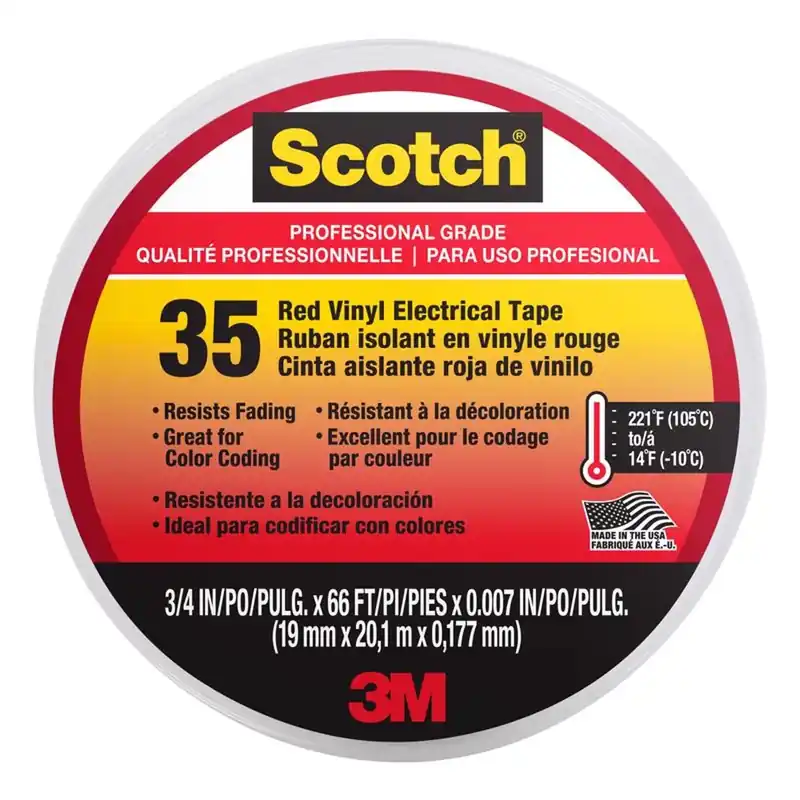 Vinyl Electrical Tape, Professional-grade, Red, .75 In. X 66 Ft.