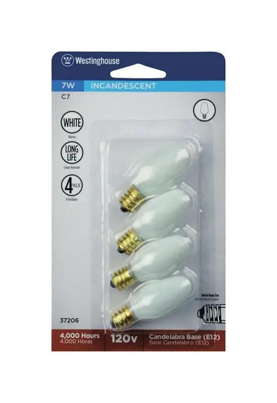 7 W C7 Specialty Incandescent Bulb E12 (candelabra) White 4 Pk