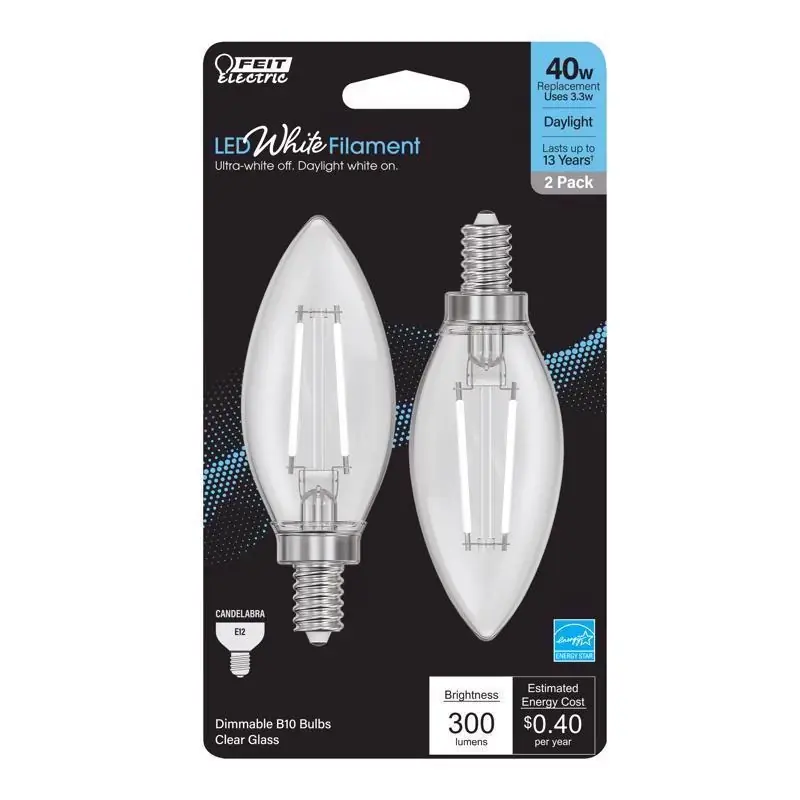 White B10 E12 (candelabra) Filament Led Bulb Daylight 40 Watt Equivalence 2 Pk