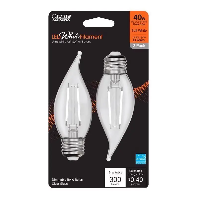 White Ba10 E26 (medium) Filament Led Bulb Soft White 40 Watt Equivalence 2 Pk