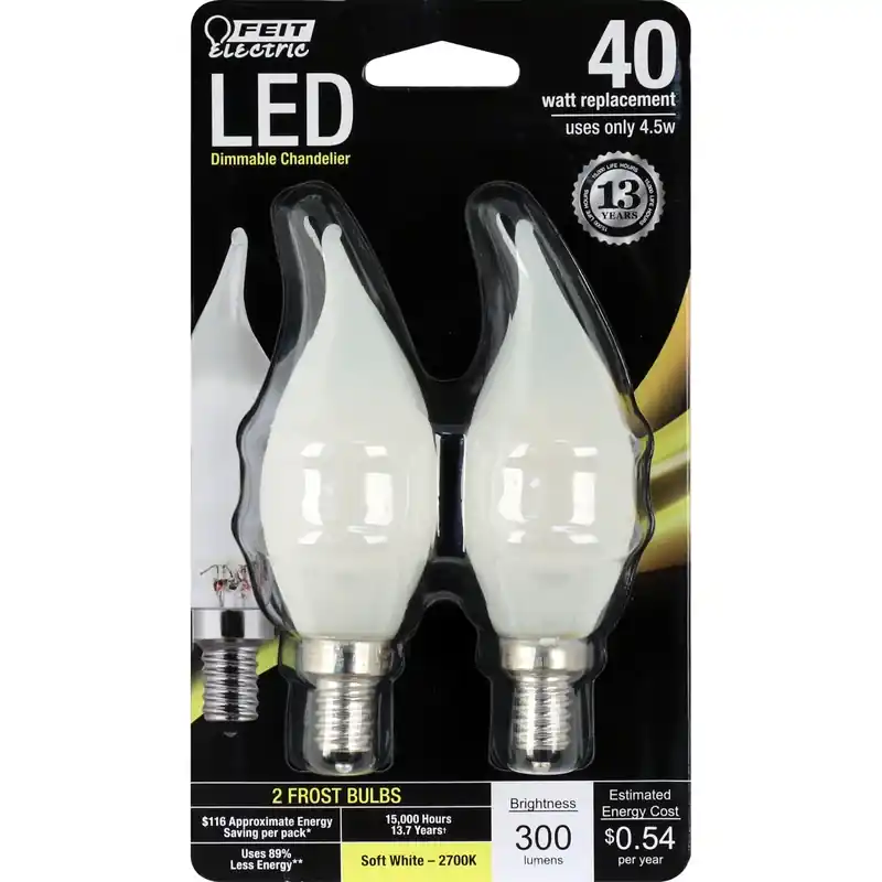 Ca10 (flame Tip) E12 (candelabra) Led Bulb Soft White 40 Watt Equivalence 2 Pk