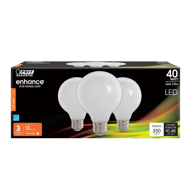 Enhance G25 E26 (medium) Filament Led Bulb Soft White 40 Watt Equivalence 3 Pk