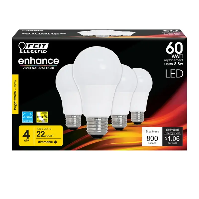 A19 E26 (medium) Led Bulb Bright White 60 Watt Equivalence 4 Pk