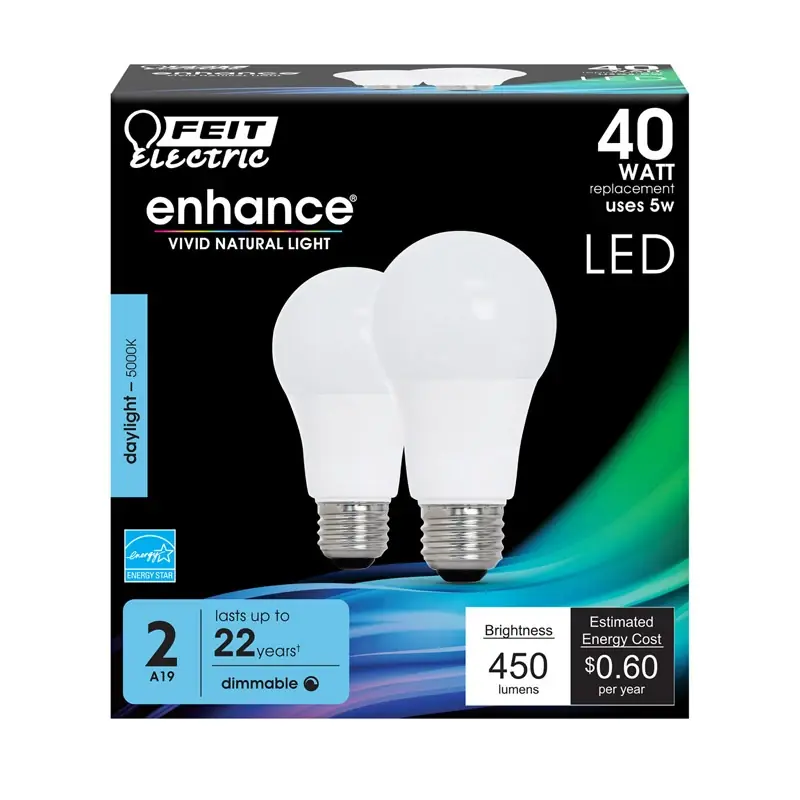 Enhance A19 E26 (medium) Led Bulb Daylight 40 Watt Equivalence 2 Pk