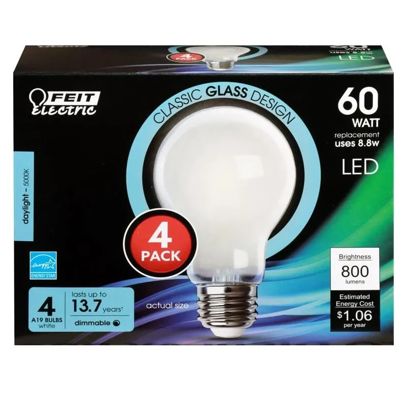 Enhance 4‑pack A19 Daylight Led Bulb – 60w Equivalent, 5000k, Dimmable