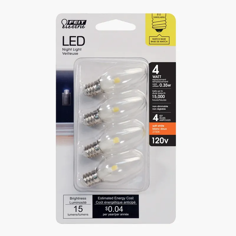 C7 E12 (candelabra) Led Bulb Soft White 4 Watt Equivalence 4 Pk