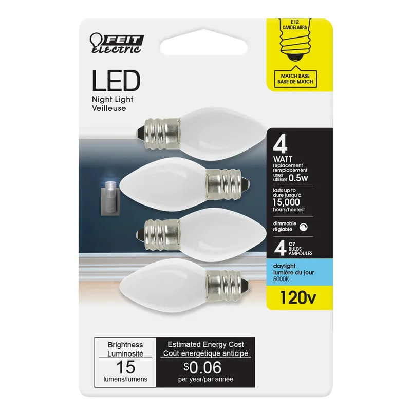 C7 E12 (candelabra) Led Bulb Daylight 4 Watt Equivalence 4 Pk
