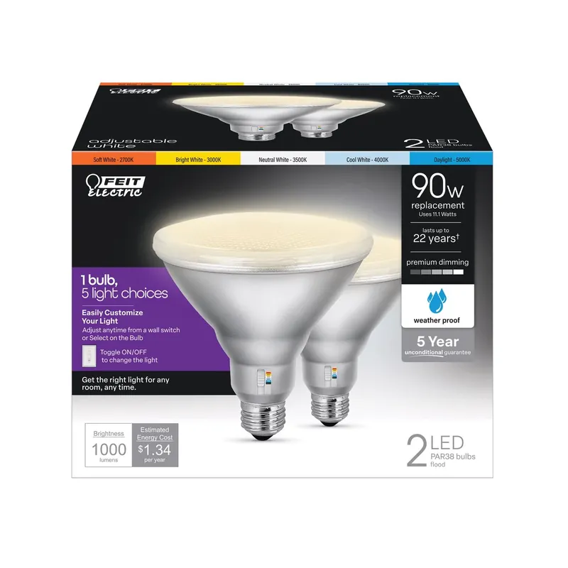 Par38 E26 (medium) Led Bulb Adjustable White 90 Watt Equivalence 2 Pk