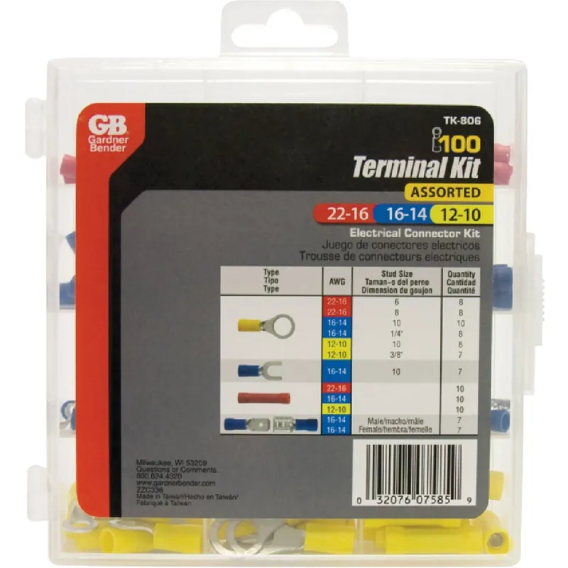 22-10 Ga. Insulated Wire Terminal Kit With Reusable Case Assorted 100 Pk