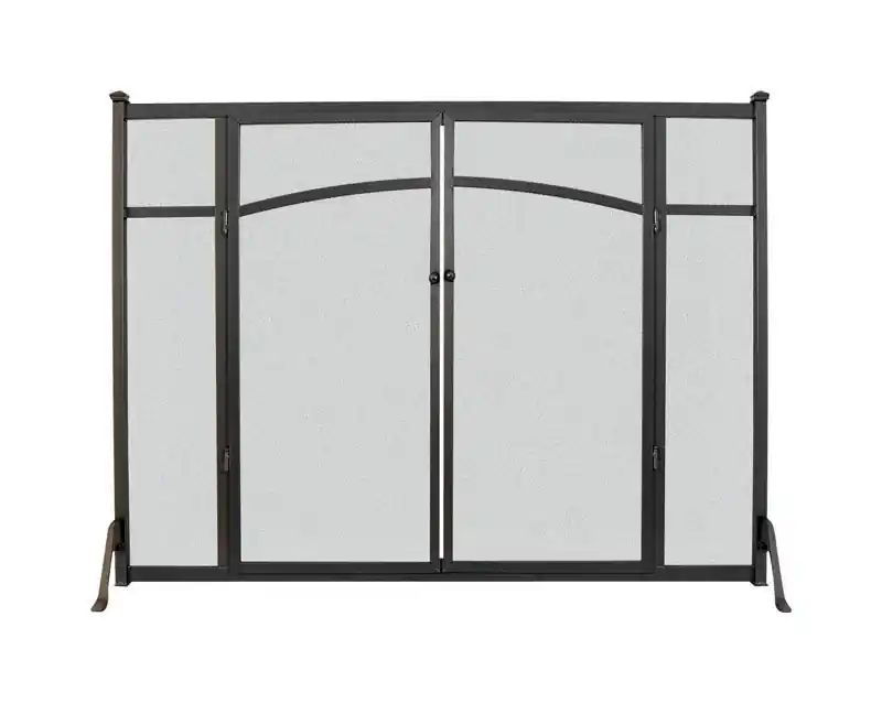 Black/gray Matte Metal Fireplace Screen With Doors, 39 X 31 X 2.5 Inches