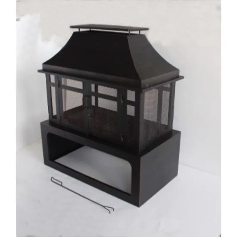 Modern Outdoor Wood Fireplace – Black Steel, 21.6" W X 39.4" D