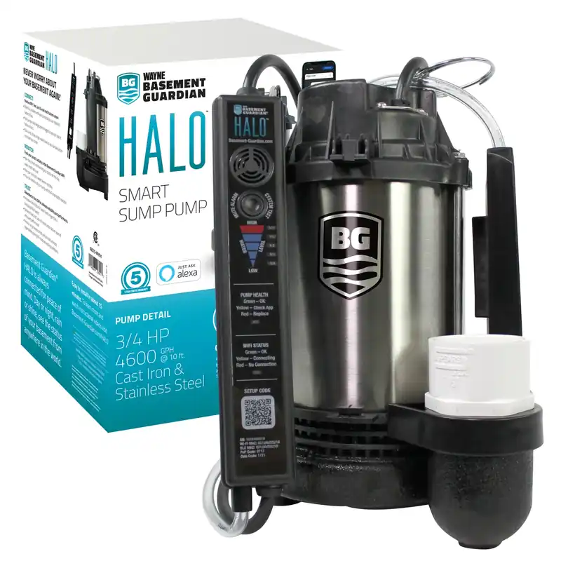 Basement Guardian Halo Smart Sump Pump, Stainless Steel Housing, 3/4 Hp