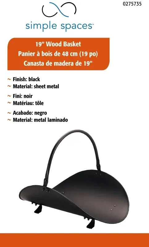 Homebasix 19-inch Black Metal Firewood Basket Holder B19000bk-t3l