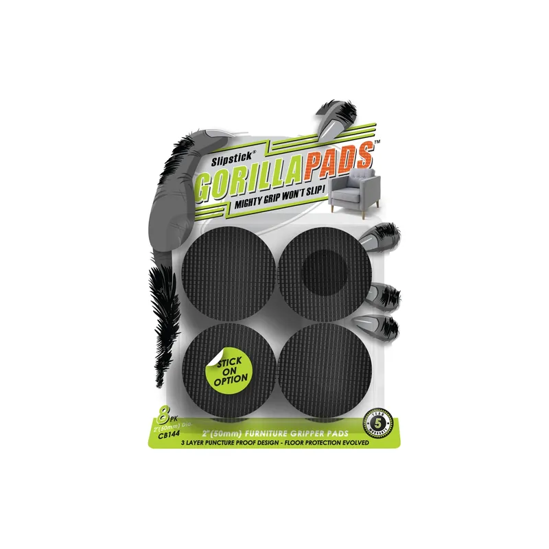 Gorillapads Rubber Self Adhesive Gripper Pad Black Round 2 In. W X 2 In. L 8 Pk