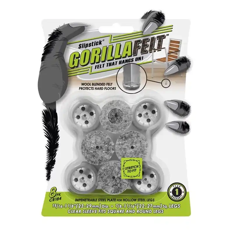Gorillafelt Felt/plastic Self Adhesive Table/chair Leg Tip Gray Round 1 In. W 8 Pk