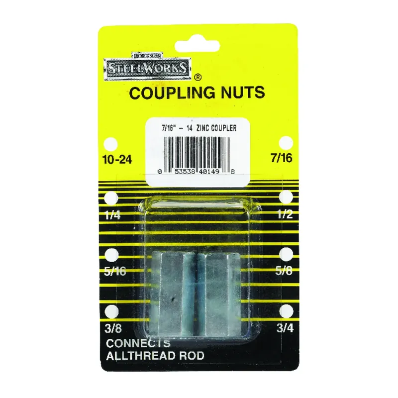 7/16 - 14 In. Steel Coupling Nut 2 Pk