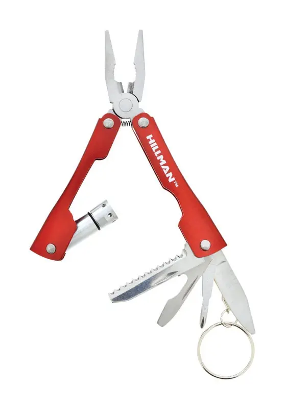 Metal Red Multi-tool Key Ring With 7 Functions And Accessories