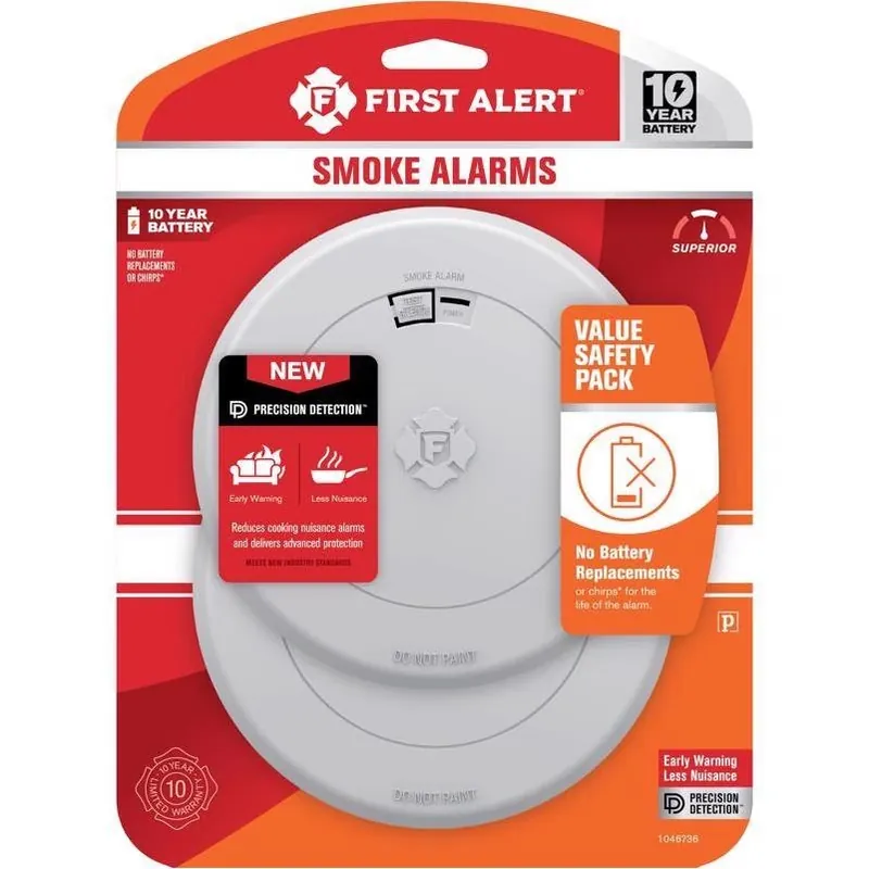 2 Pack 10 Year Battery-powered Photoelectric Smoke Detector 2 Pk