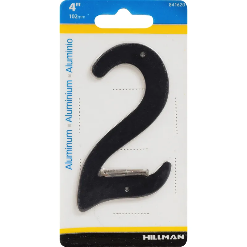 House Address Number 2, Nail-on, Black Finished Aluminum, 4-in.