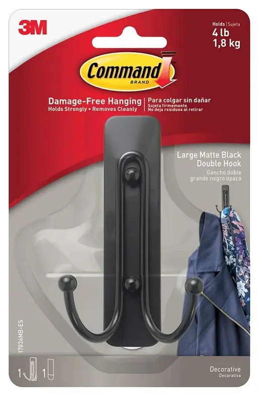 Command 2 In. L Matte Black Metal Large Double Hook 4 Lb. Cap. 1 Pk