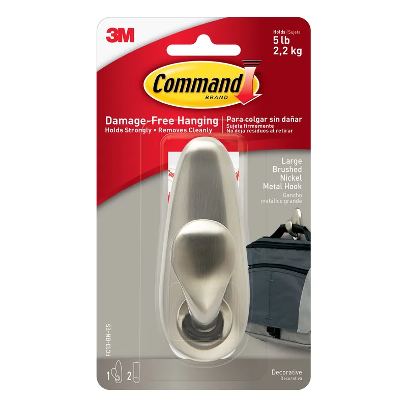 Command 4-1/8 In. L Brushed Nickel Metal Large Hook 5 Lb. Cap. 1 Pk