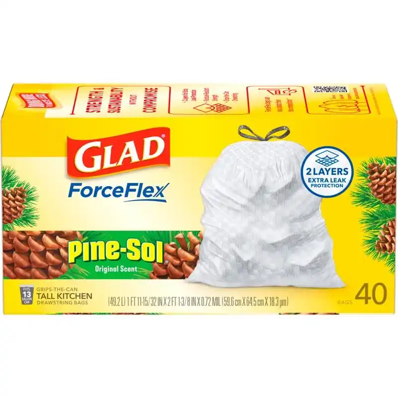 Forceflex 13 Gal Pine Kitchen Trash Bags Drawstring 40 Pk