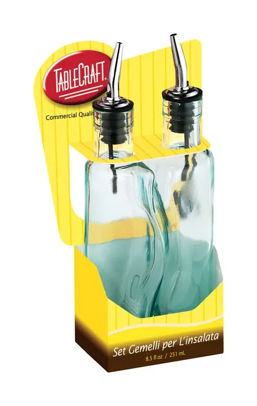 Gemelli Clear Glass And Steel Oil And Vinegar Set With Pourer 17 Oz