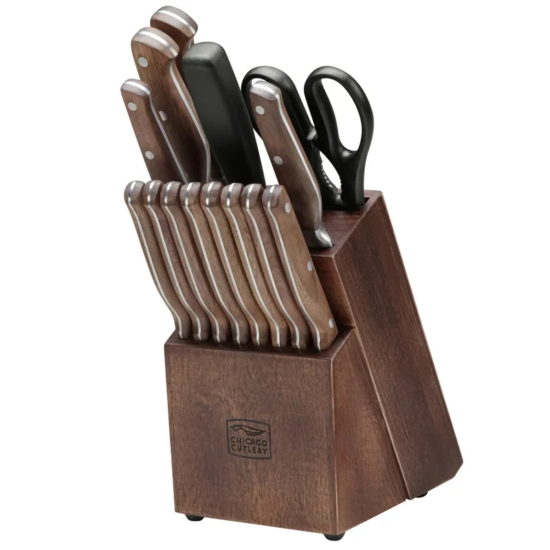 Precision Cut 15-pc. Knife Set + Block, Walnut Handles