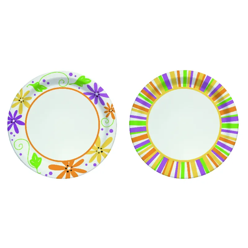 Paper Mixed Garden Party Stripes And Flowers Design Plate 10 In. D 22 Pk