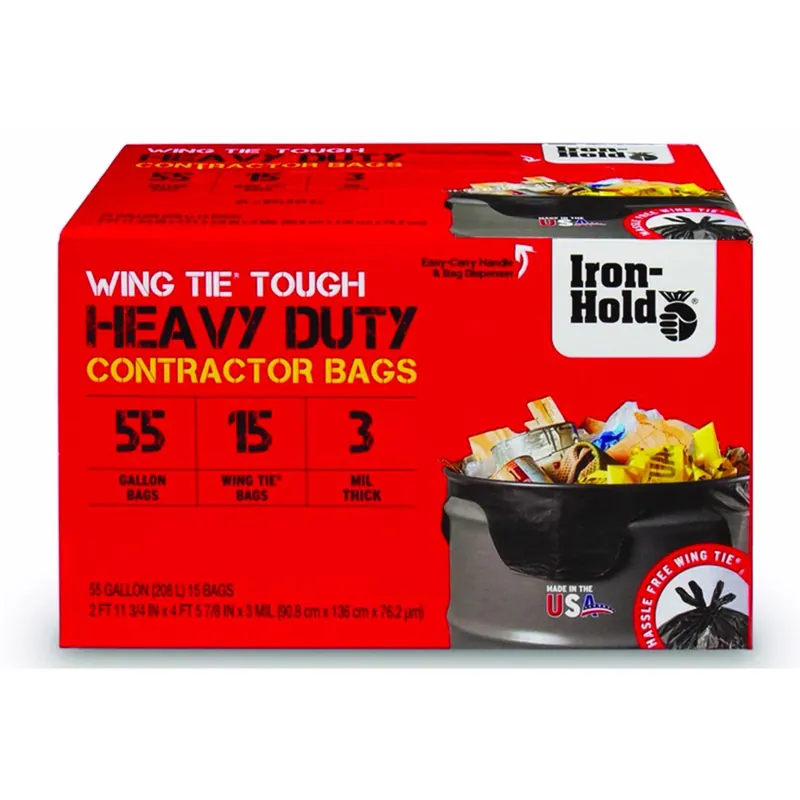 Iron-hold 55 Gal No Scent Contractor Bags Wing Ties 15 Pk