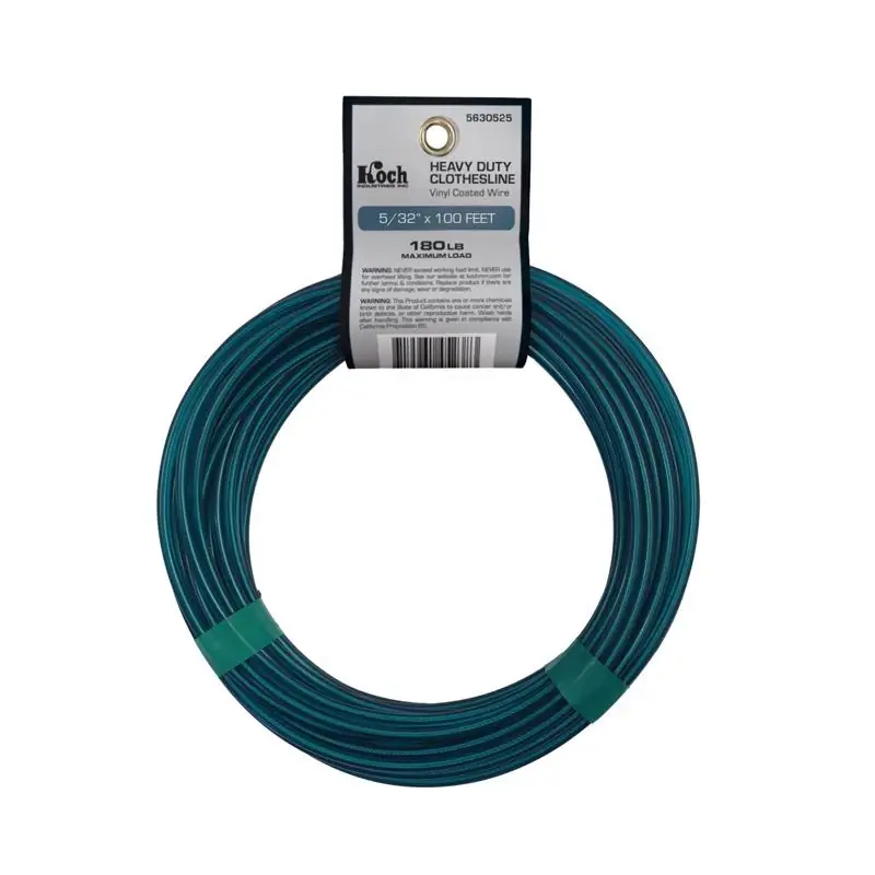 5/32 Inch Diameter X 100 Feet Length Green Vinyl Coated Clothesline Wire