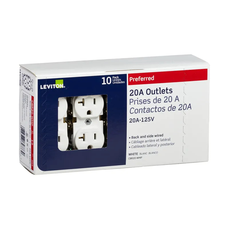 20 Amps 125 V Duplex White Outlet 5-20r 10 Pk
