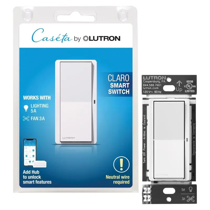 Caseta 5 Amps Single Pole Smart Smart-enabled Rocker Switch White 1 Pk