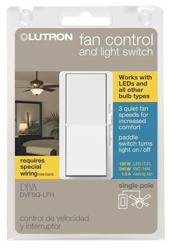 Diva Ceiling Fan/light Switch, 3-speed, Single Pole, White