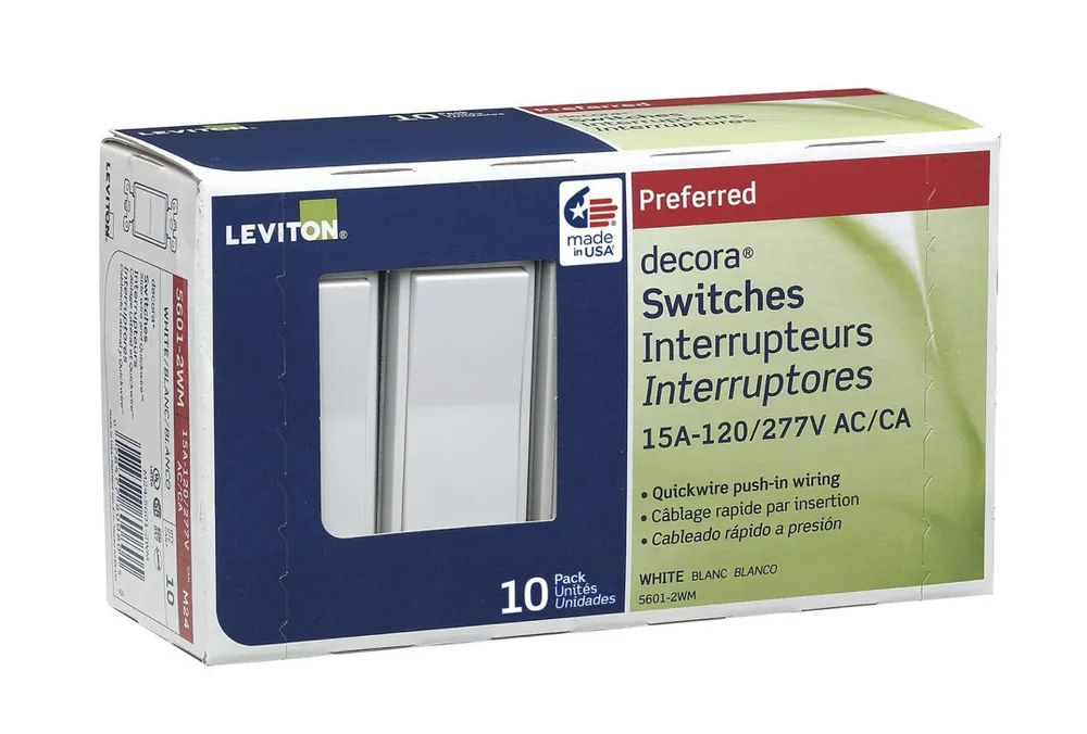 Decora 15 Amps Single Pole Rocker Switch White 10 Pk