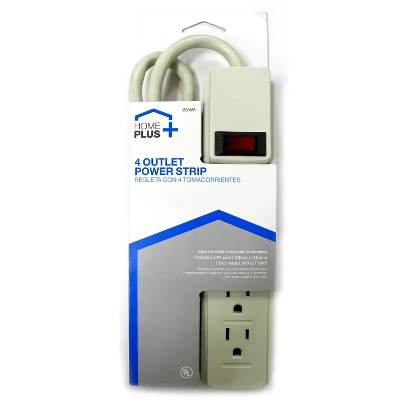 2 Ft. L 4 Outlets Power Strip With Built-in Circuit Breaker - Gray
