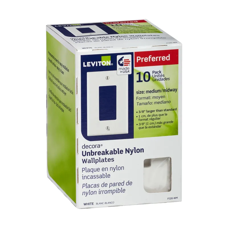 Decora White 1 Gang Nylon Decorator Wall Plate 10 Pk