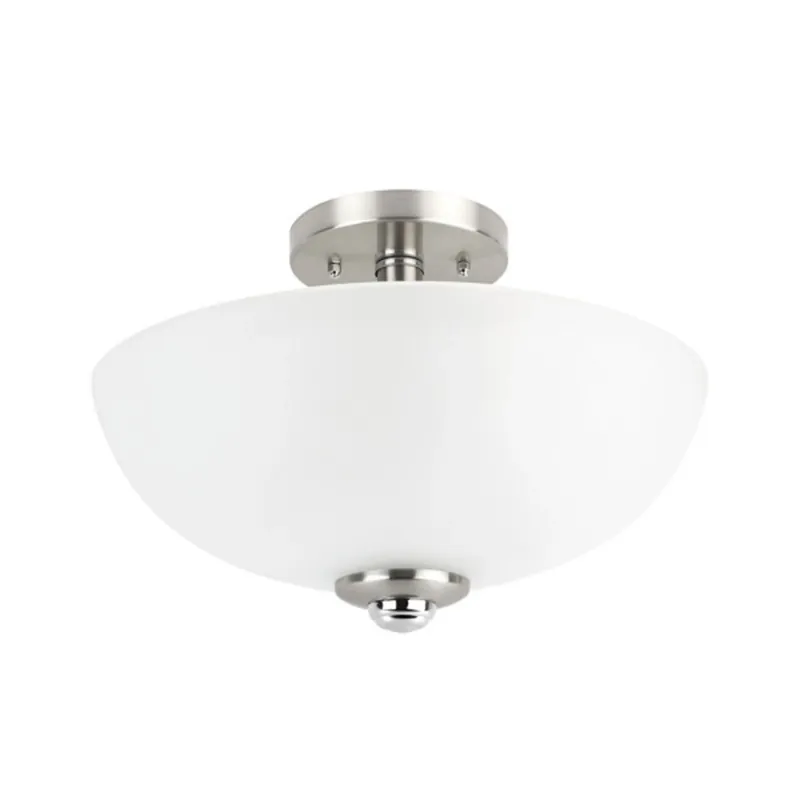 Hudson 2-light Ceiling Fixture, Semi-flush Mount, Chrome Accents, Frosted Glass Shade, Brushed Nickel