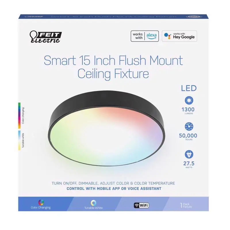 Feit Smart 15 In. Matte Black White Smart-enabled Ceiling Fixture, Flush Mount