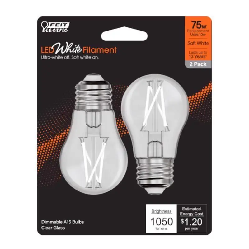 White A15 E26 (medium) Filament Led Bulb Soft White 75 Watt Equivalence 2 Pk