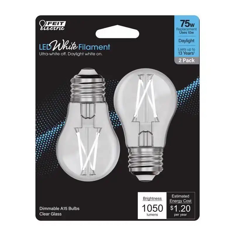White A15 E26 (medium) Filament Led Bulb Daylight 75 Watt Equivalence 2 Pk