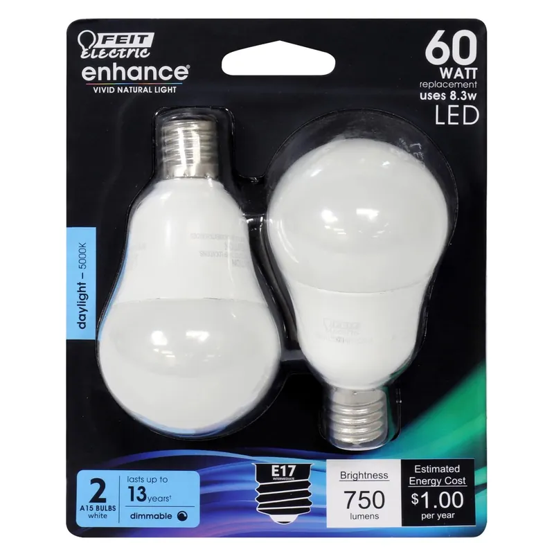 Enhance A15 E17 (intermediate) Led Bulb Daylight 60 Watt Equivalence 2 Pk