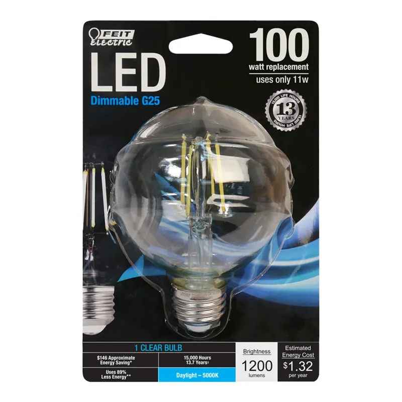 G25 E26 (medium) Filament Led Bulb Daylight 100 Watt Equivalence 1 Pk