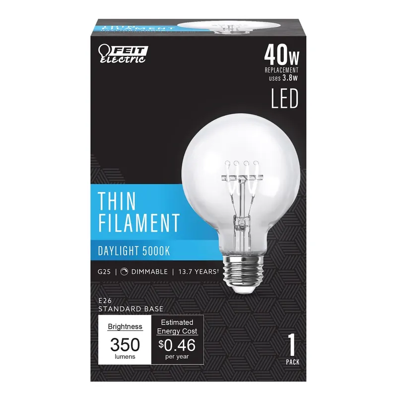G25 E26 (medium) Filament Led Bulb Daylight 40 Watt Equivalence 1 Pk