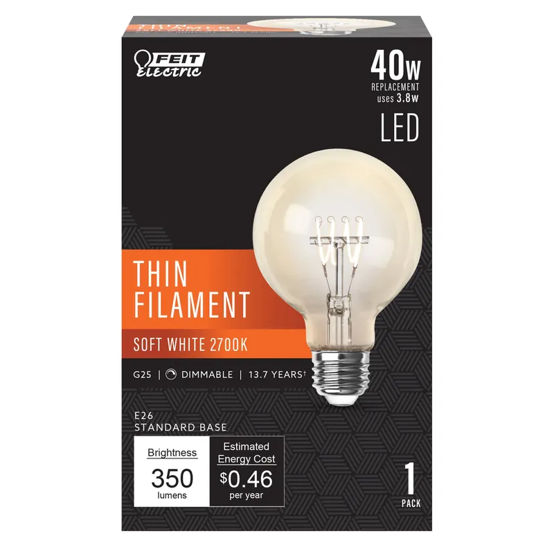 G25 E26 (medium) Filament Led Bulb Soft White 40 Watt Equivalence 1 Pk