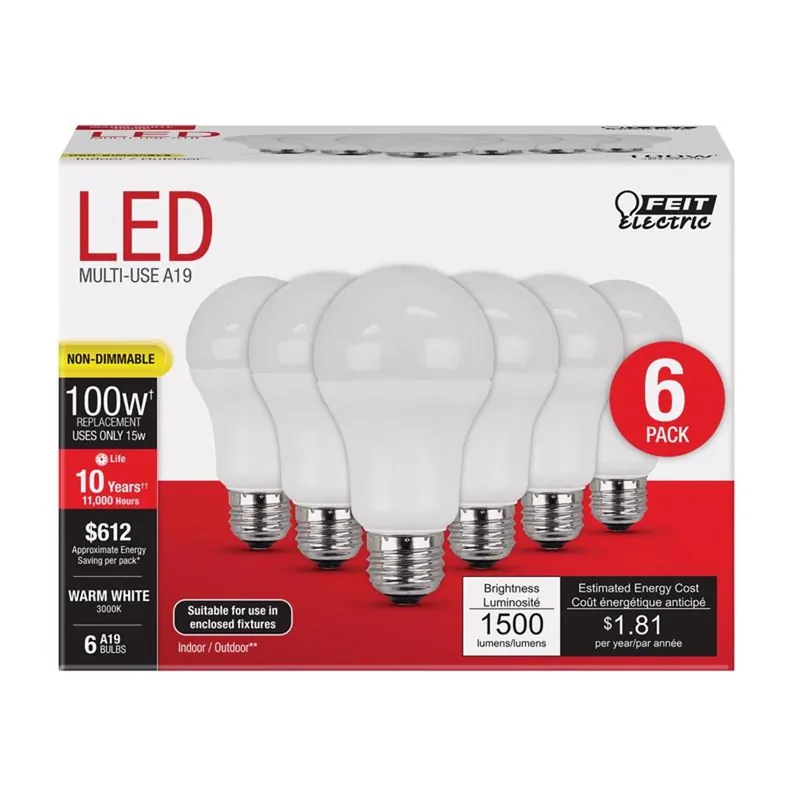 A19 E26 (medium) Led Bulb Bright White 100 Watt Equivalence 6 Pk