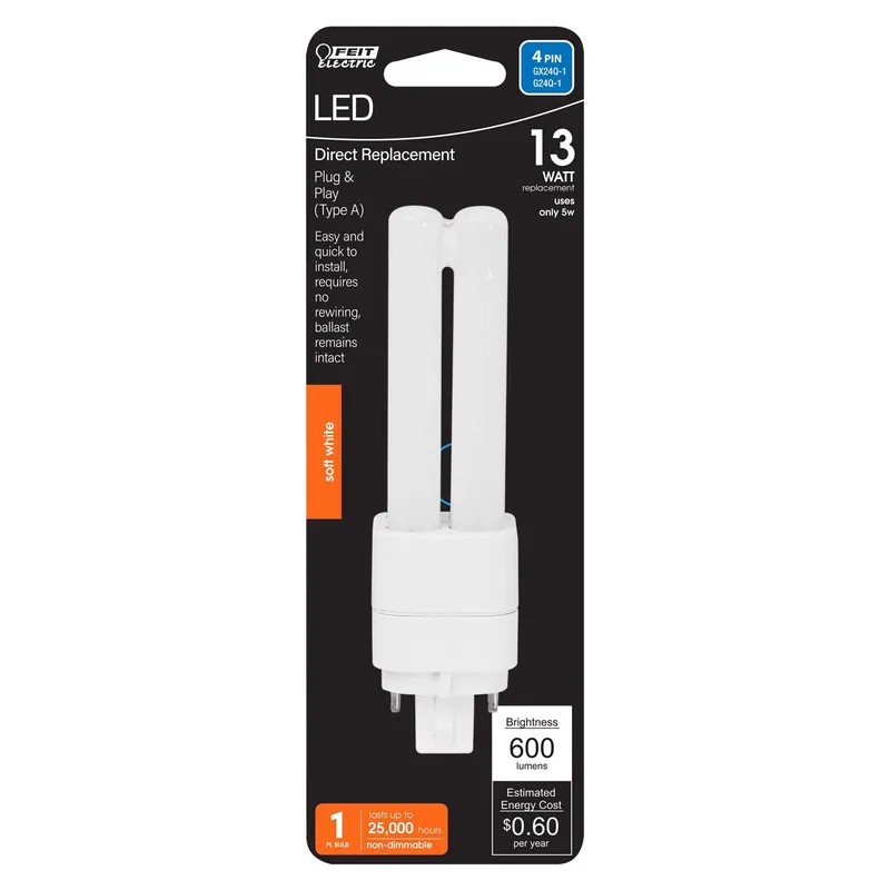 Pl Gx24q-1 4 Pin Led Tube Light Soft White 13 Watt Equivalence 1 Pk