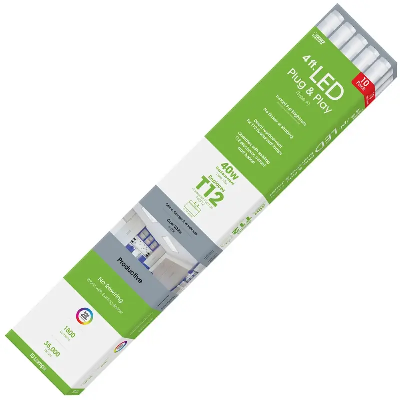 Plug & Play T12 Cool White 47.4 In. G13 Linear Led Bulb 40 Watt Equivalence 10 Pk